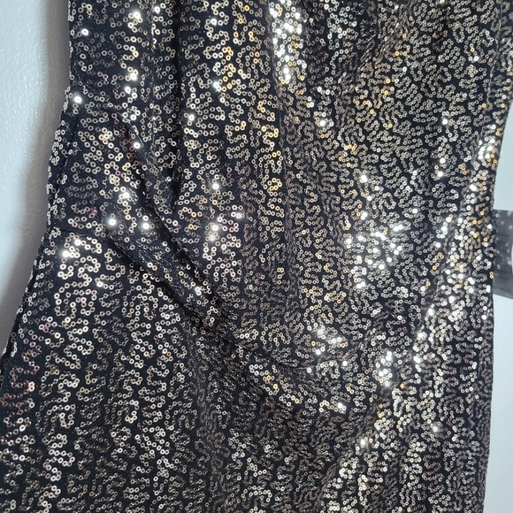 NEW Eliza J Sequin Dress Cowl Neckline Sleeveless Black Gold Cocktail Party 14W - Picture 4 of 13
